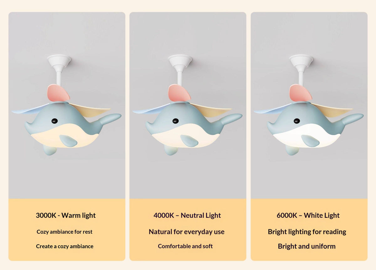 Modern Cartoon Whale Ceiling Fan Light for Children's Rooms