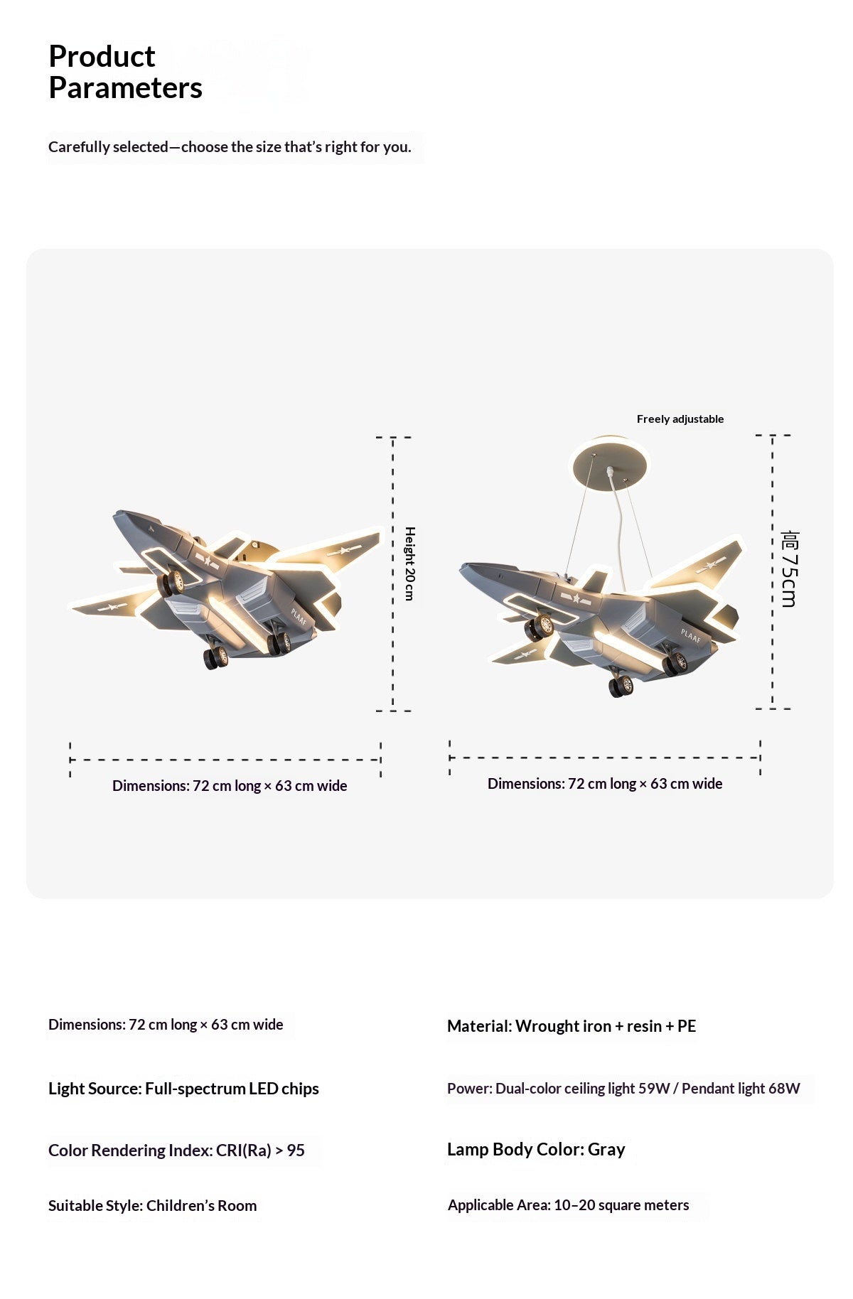 Creative Airplane-Shaped Ceiling Light/Chandelier for Boys' Bedrooms – Full-Spectrum, Eye-Protecting Design with Foldable Wings