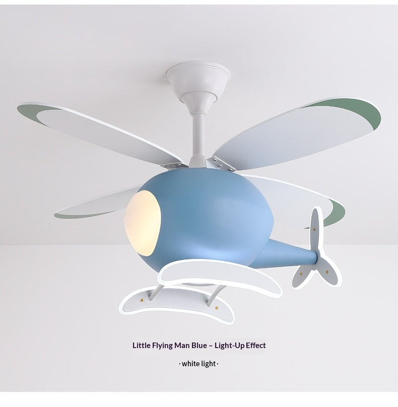 Smart Ceiling Fan Light for Children's Rooms – Minimalist Cartoon Airplane Design – Suitable for Boys' and Girls' Bedrooms – Home Pendant Fan Light