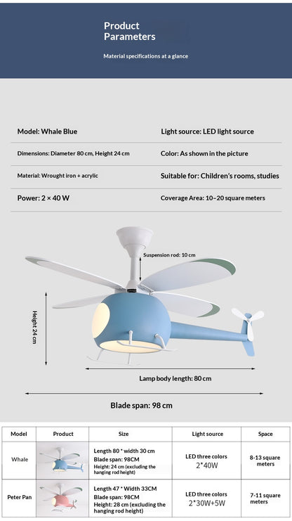Cartoon-Flugzeug-Deckenventilator mit Licht für Kinderzimmer