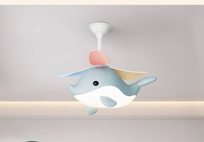 Modern Cartoon Whale Ceiling Fan Light for Children's Rooms