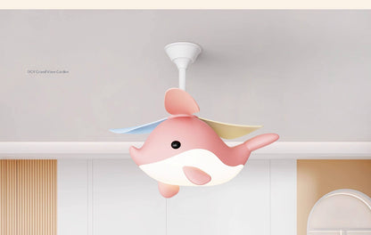 Modern Cartoon Whale Ceiling Fan Light for Children's Rooms