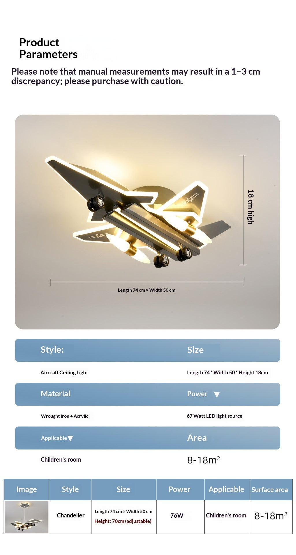 Creative Transformable 3D Fighter Jet-Shaped Airplane Pendant Light – Eye-Protecting Decorative Lighting for Boys' Bedrooms