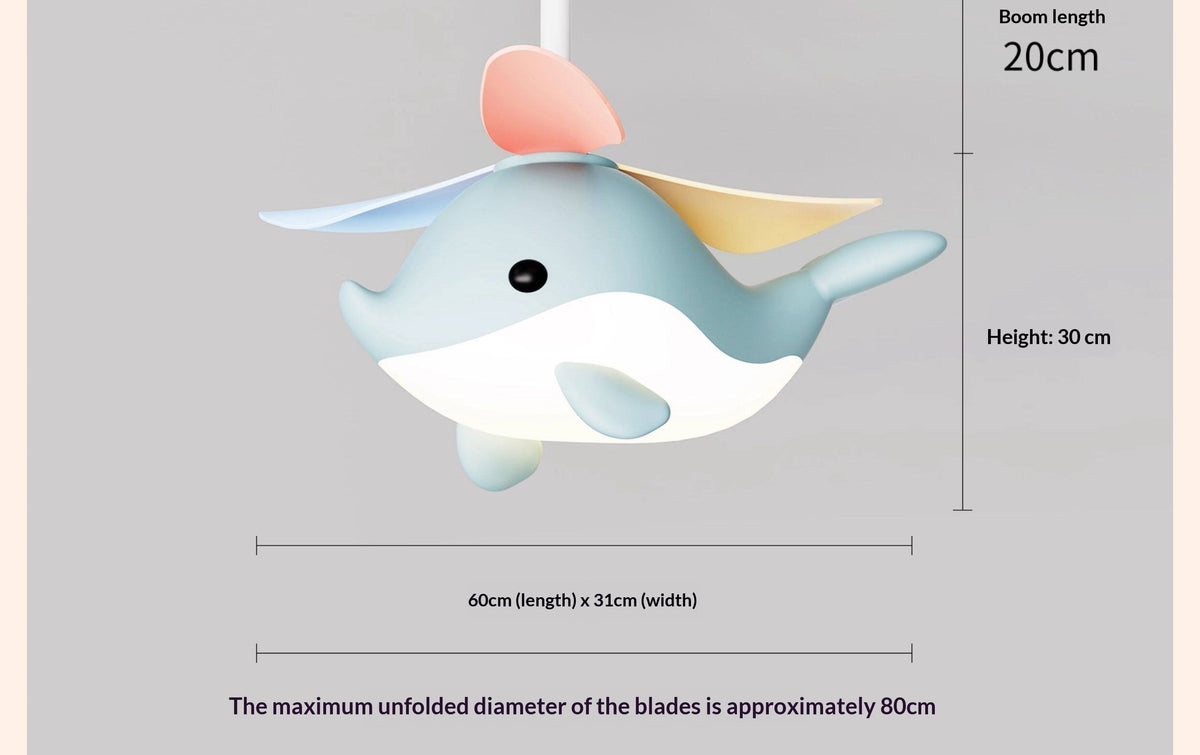 Modern Cartoon Whale Ceiling Fan Light for Children's Rooms