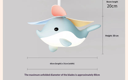 Modern Cartoon Whale Ceiling Fan Light for Children's Rooms