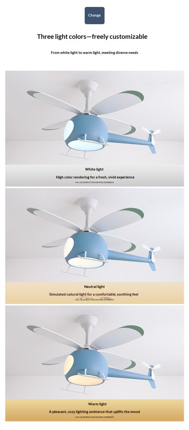 Smart Ceiling Fan Light for Children's Rooms – Minimalist Cartoon Airplane Design – Suitable for Boys' and Girls' Bedrooms – Home Pendant Fan Light