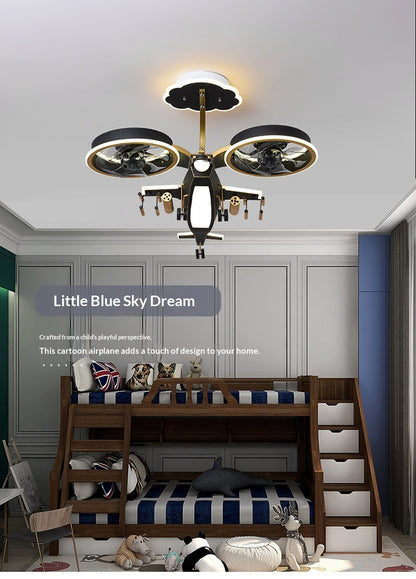Airplane-shaped ceiling fan with light