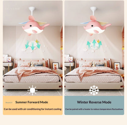 Modern Cartoon Whale Ceiling Fan Light for Children's Rooms