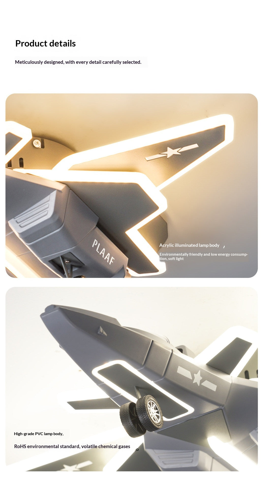 Creative Airplane-Shaped Ceiling Light/Chandelier for Boys' Bedrooms – Full-Spectrum, Eye-Protecting Design with Foldable Wings