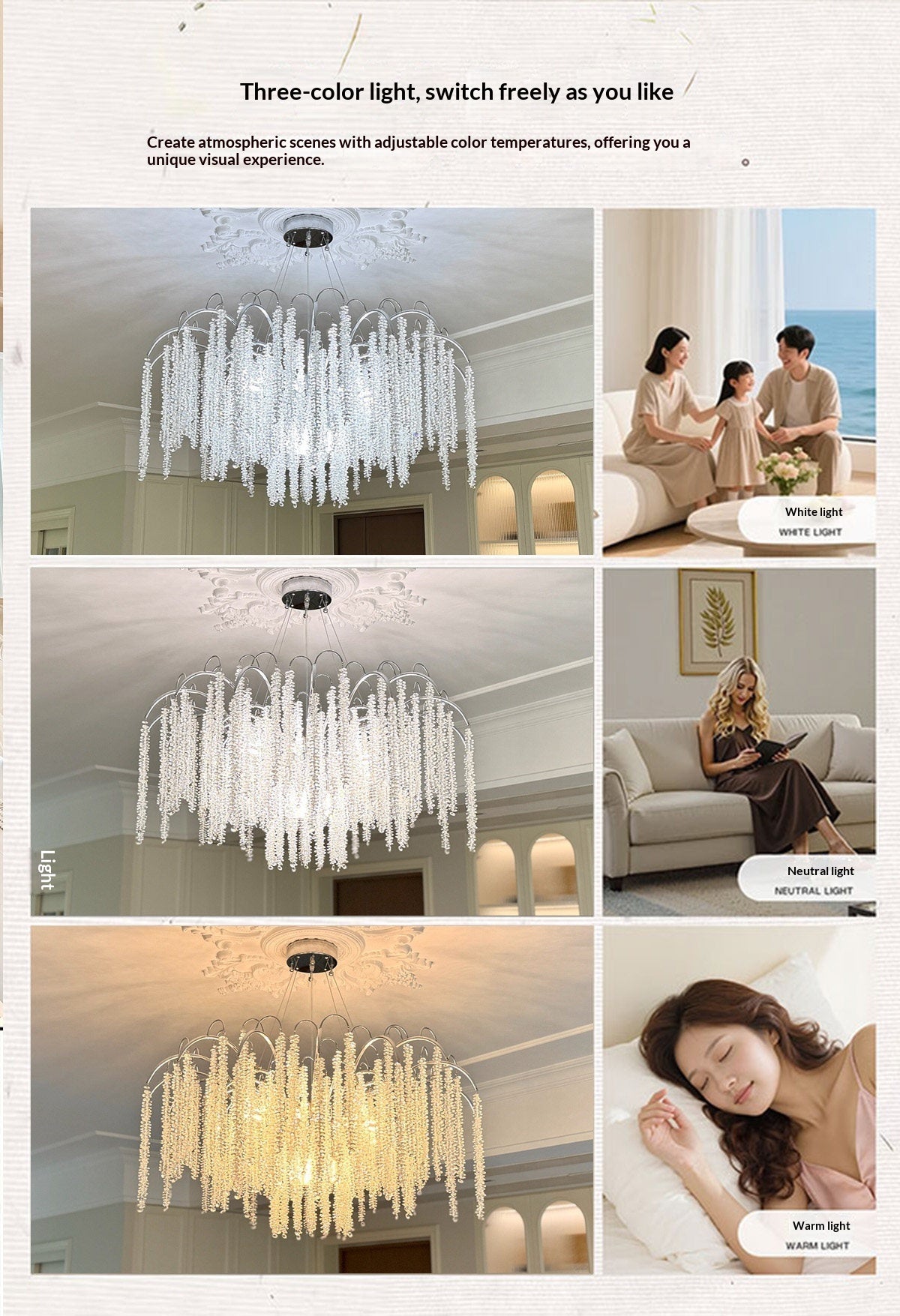 New French-style crystal chandelier for living rooms; premium imported Egyptian crystal; suitable for luxury villa foyers, dining rooms, and master bedrooms; features a "quiet luxury" aesthetic.