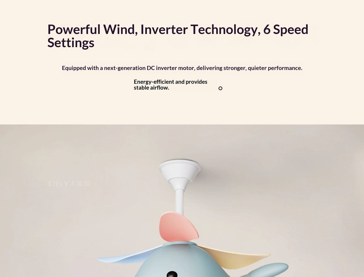 Modern Cartoon Whale Ceiling Fan Light for Children's Rooms