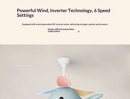 Modern Cartoon Whale Ceiling Fan Light for Children's Rooms