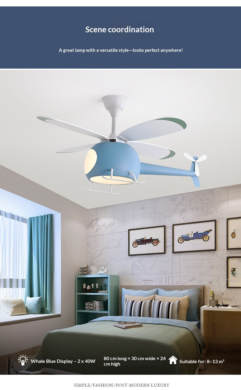 Smart Ceiling Fan Light for Children's Rooms – Minimalist Cartoon Airplane Design – Suitable for Boys' and Girls' Bedrooms – Home Pendant Fan Light