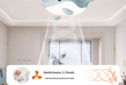 Modern Cartoon Whale Ceiling Fan Light for Children's Rooms
