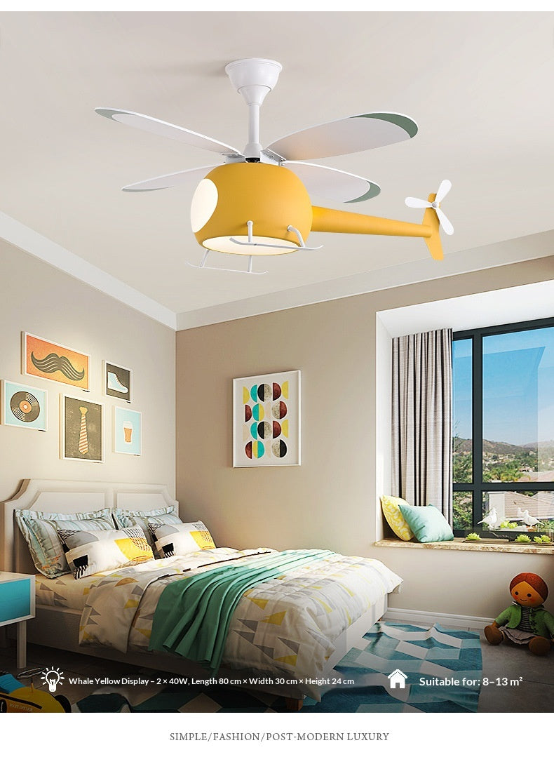 Smart Ceiling Fan Light for Children's Rooms – Minimalist Cartoon Airplane Design – Suitable for Boys' and Girls' Bedrooms – Home Pendant Fan Light