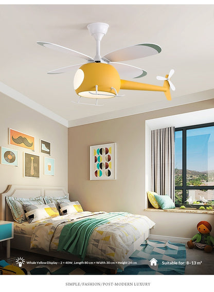 Cartoon-Flugzeug-Deckenventilator mit Licht für Kinderzimmer