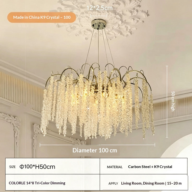 New French-style crystal chandelier for living rooms; premium imported Egyptian crystal; suitable for luxury villa foyers, dining rooms, and master bedrooms; features a "quiet luxury" aesthetic.